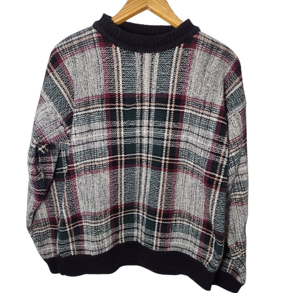Vintage 80s Hunt Club Men's Thick Plaid Sweater Size L Academia Golf Cabincore